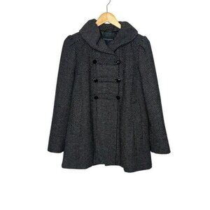 Banana Republic Women's Size Medium Black Tweed Style Ruffle Peacoat Wool Blend